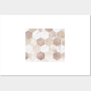 Blush pearl and marble hexagons Posters and Art